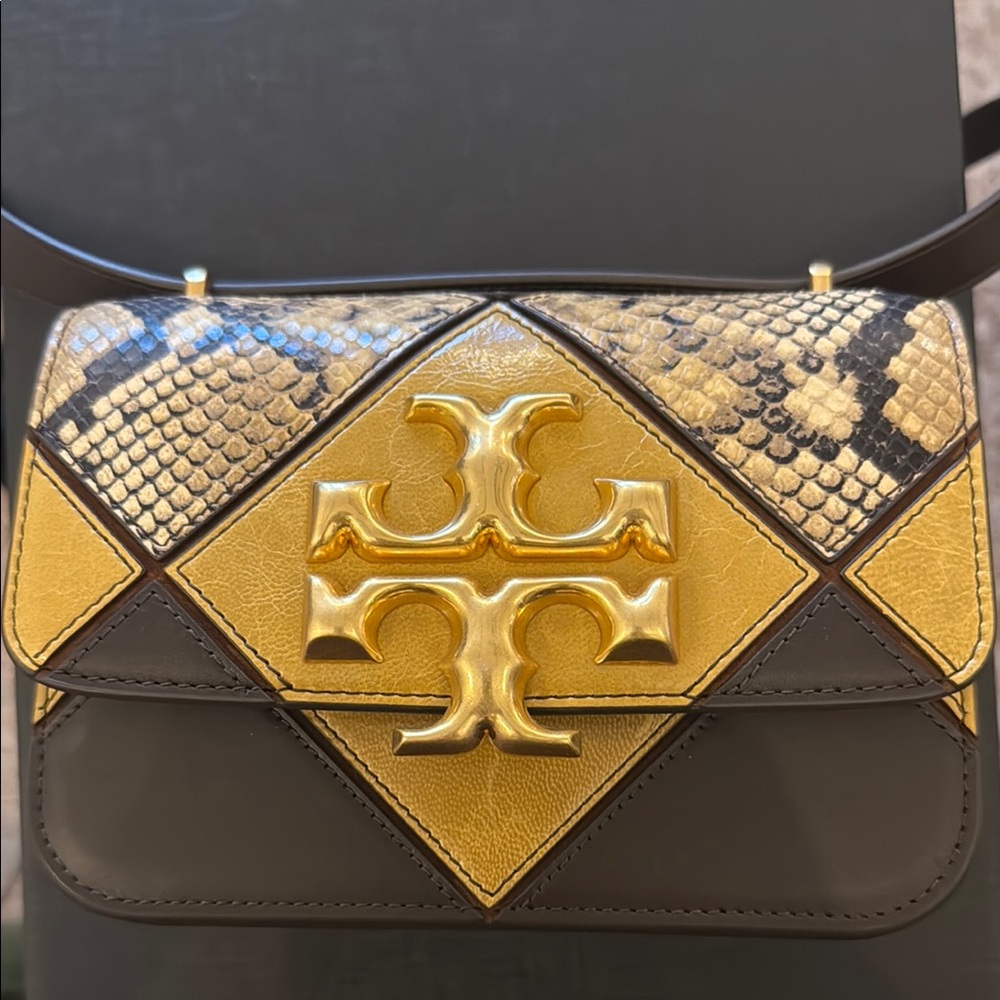 Tory Burch Gold and Brown Eleanor Small Bag